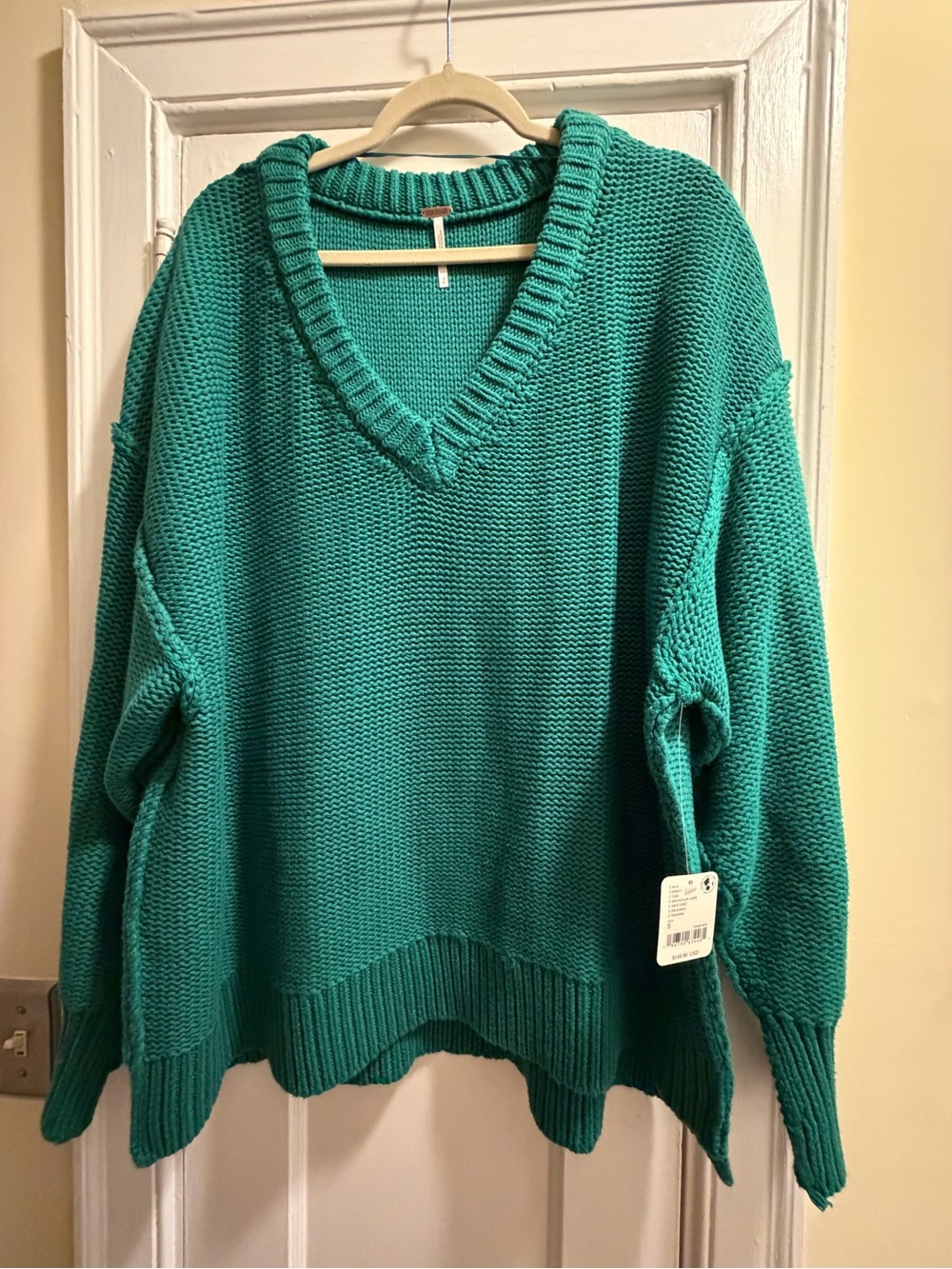 Free People V-Neck Oversized Knit Sweater in color “Mountain View”, Sz Small NWT